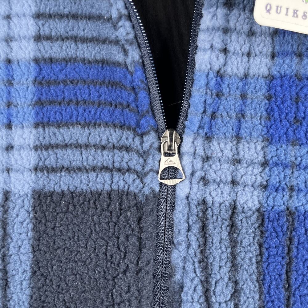 Quiksilver Sherpa Full Zip Sweatshirt Jacket Mens L Blue Plaid Warm Pockets New - Picture 5 of 14